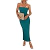 PRETTYGARDEN Women's Summer Bodycon Maxi Tube Dress Ribbed Strapless Side Slit Long Going Out Casual Elegant Party Dresses (Blue Green,X-Small)