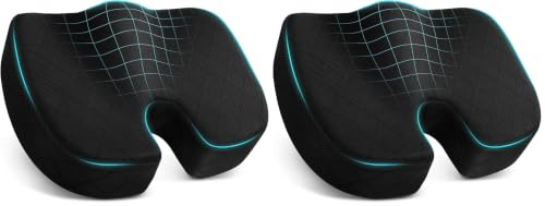 Image of TushGuard Office /Car Seat Cushion, Non-Slip Sciatica & Back Coccyx Tailbone Pain Relief Chair Pad, Memory Foam Butt Pillow for Computer Desk, Wheelchair, Driving (Black) (Pack of 2)
