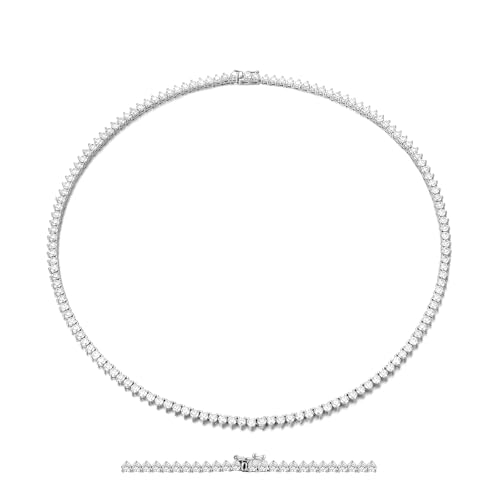 Moissanite Tennis Necklace Chain for Women: 3MM Sterling Silver VVS1 D Color 14k White Gold Plated Choker - Elegant Lab Diamond Anniversary Jewelry for Wife Mom