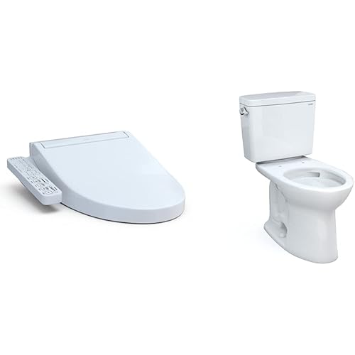 TOTO SW3074#01 WASHLET C2 Electronic Bidet Toilet Seat, Cotton White & Drake Two-Piece Elongated 1.6 GPF TORNADO FLUSH Toilet with CEFIONTECT, Cotton White - CST776CSG#01
