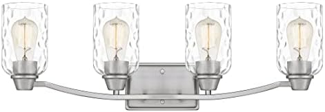 Quoizel Acacia 4-Light Brushed Nickel Vanity Light with Dappled Clear Water Glass, Transitional Style Wall Light for Bathroom or Powder Room