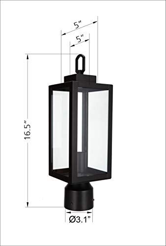 Lit-Path Outdoor Post Lighting Fixture With E26 Medium Base Max 60W, Metal Housing Plus Glass, Matte Black Finish, Bulb Not Included, 1-Pack #TOP4