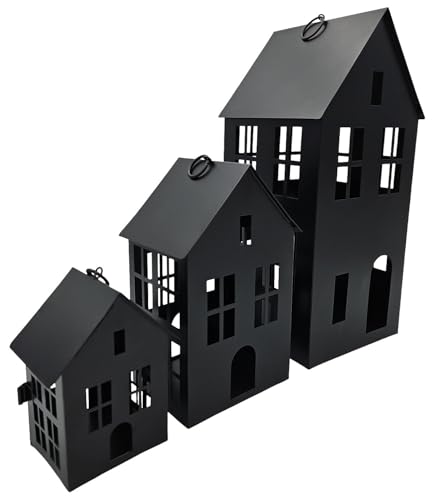 3 Laternenhäuser Windlicht Laternen Häuser Laterne Haus Metall schwarz 3er Set