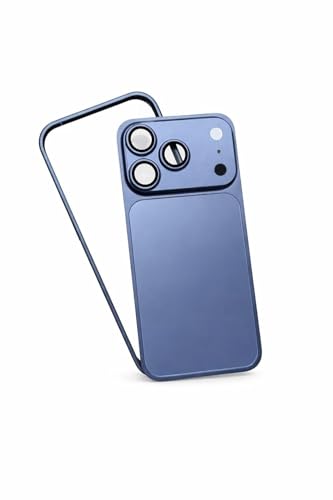 Image of Hard Metal Converter KIT for i Phone 13 /14 /15 /16 Pro Series into 17 Pro Max Look, Metal Backsheet + Frame, Shockproof (Blue, i Phone 16 to 17 Pro)