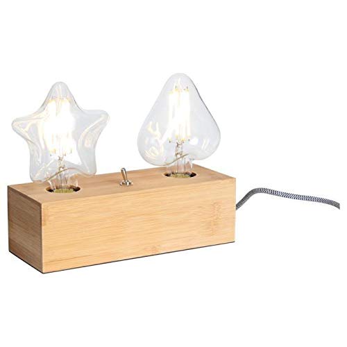 Lampe à poser EUREKA double douille E27 en bambou au design minimaliste