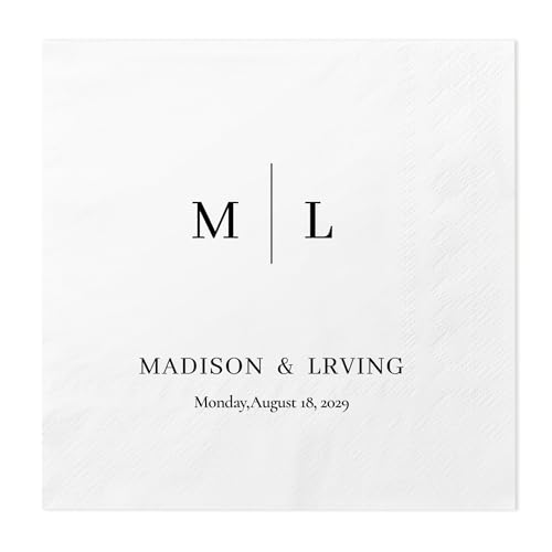 SpecialOnly 100 Pcs Custom Cocktail Napkins - Personalized Napkins for Weddings with Name&Date - 4.8