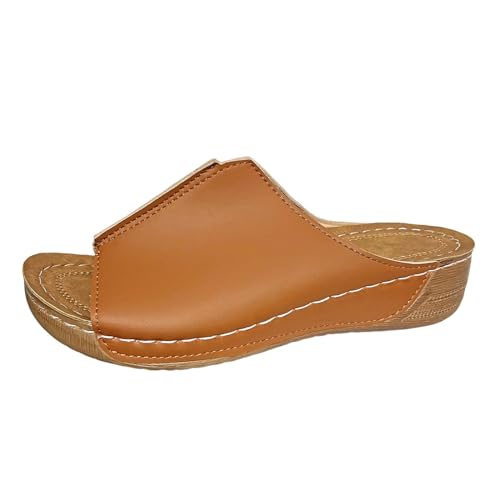 Womens Sandals Stretch Lightweight Arch Support Orthopedic Diabetic Wide Width Leather Platform Wedge Flat Slip on Summer Walking Sandals Dressy Comfortable Slides Heels Flip Flops for Women