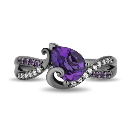 Jewelili Enchanted Disney Fine Jewelry Black Rhodium over Sterling Silver with 1/10 CTTW Diamond and Amethyst Ursula Ring2