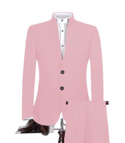 Mens Tailored Fit Chinese Tunic Suit 2 Pieces Slim Fit Formal Prom Blazer Sets with Trousers