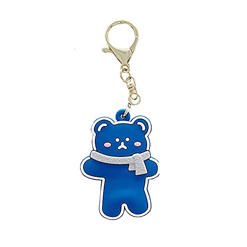 Rertnocnf Portable Case for Air Tag, Kawaii Cute Cartoon Scarf Bear Silicone Anti-Scratch Protective Cover Compatible with Airtags Finder Location Tracker Keychain for Kids Pets Keys (Blue Bear)