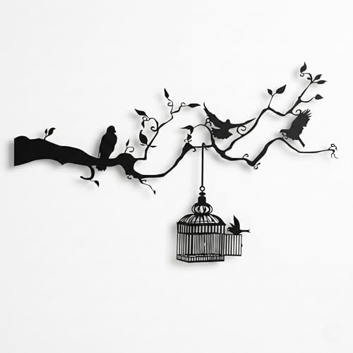 DEKADRON Décoration murale en métal, Oiseaux en liberté, Décoration murale en cage métallique et oiseaux, Décoration murale en métal, Oiseaux sur une...