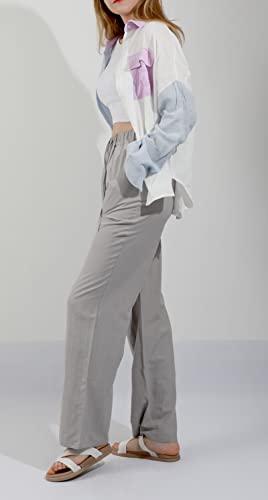 Image of CHARTOU Women's Summer Drawstring Waist Wide Leg Loose Cotton Linen Palazzo Pants