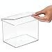 mDesign Plastic Bathroom Storage Organizer Box with Hinge Lid for Closet, Shelf, Cupboard, or Vanity, Hold Medicine, Soap, Lotion, Cotton Swabs, Masks, Styling Tools, Lumiere Collection, 4 Pack, Clear