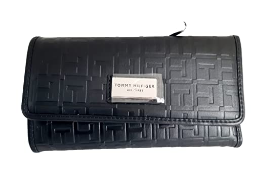 Tommy Hilfiger Bolsa clutch feminina com logotipo, talão de cheques, Preto, Unique, americano