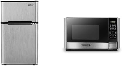 Euhomy Mini Fridge with Freezer, 3.2 Cu.Ft Compact Refrigerator with freezer, 2 Door Mini Fridge & BLACK+DECKER Digital Microwave Oven with Turntable Push-Button Door, Child Safety Lock