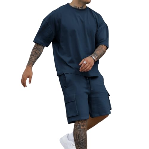Opomelo Mens Short Sets 2 Piece Outfits - Casual Summer Short Sleeve Sweatsuits Sets for Men with Cargo Pocket