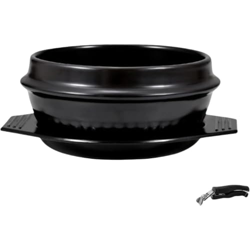 Tufduzo 韓国風ビビンバ鍋 テンジャンスープ ライスヌードルボウルこの韓国風ビビンバ鍋はご家庭やレストランIHクッキングヒーターなど様々なシーンでお使いいただけます耐熱セラミック製で石皿とスープ用の鉄鍋が付属しています (1100ML,黒です)