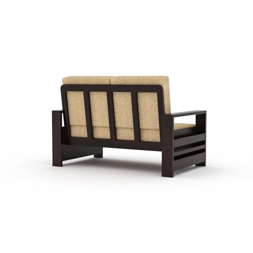 Image of Sheesham Wooden 4 Seater Sofa for Living Room | Rosewood 4 Seater Cushion Sofa with Side Rack | Solid Wood Sofa Set for Lounge (2+2,Walnut)
