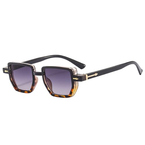 Lunettes de soleil carrées UV400 femme style vintage punk polygone noir léopard