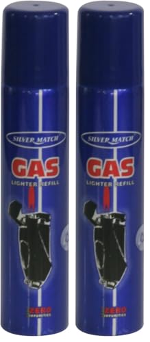 SILVER MATCH Recharge de Gaz 90 ML pour Briquet et Chalumeau de Cuisine, Gaz Butane Premium Pur, 5 Adaptateurs, Compatible Briquet Classique, Tempête,...