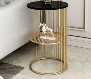 NEST NATURE HAVEN Round Side Table Small Accent End Table for Living Room Bedroom Small Spaces Metal Legs Nightstand Coffee Tea Bedside Table for Office (Golden Black)-image-37