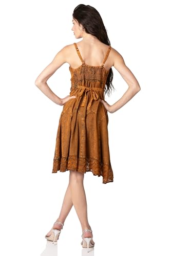 Image of Sakkas Stonewashed Rayon Adjustable Spaghetti Straps Mid Length Dress