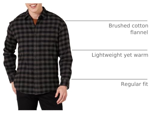 Image of Amazon Essentials Men's Regular Fit Long-Sleeve Flannel Shirt, Soft Brushed Cotton, Lightweight yet Warm