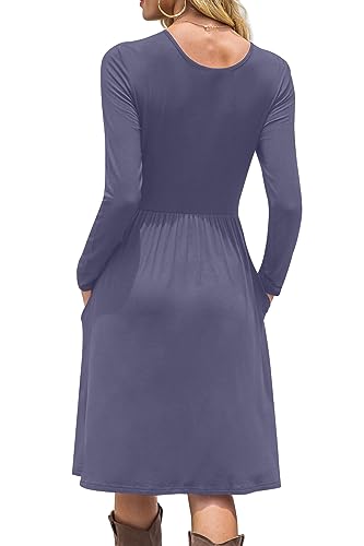 Image of DB MOON Women Casual Long Sleeve Dresses Empire Waist Knee Length Loose Dress with Pockets