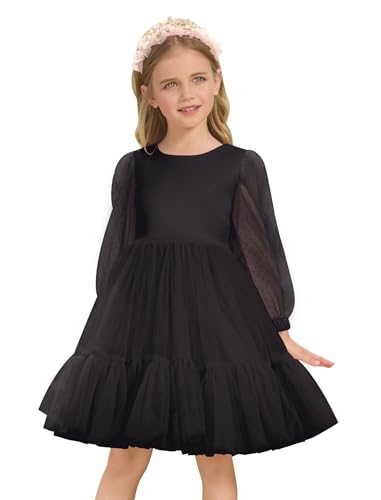 Vestidos casuales de malla para niñas con detalles de volantes de alta calidad ABEHIK