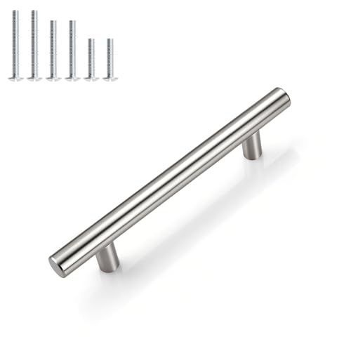 Gobrico 30 Pack 3-3/4 Inch (96mm) Hole Center Cabinet Pulls Brushed Nickel Cabinet Handles Stainless Steel Kitchen Cabinet Handles Silver Satin Nickel Kitchen Drawer Pulls 6 Overall Length