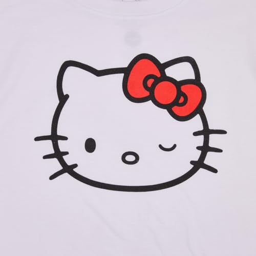 Hello Kitty Face Outline Crew Neck Short Sleeve Women's White Super Crop Baby Tee3
