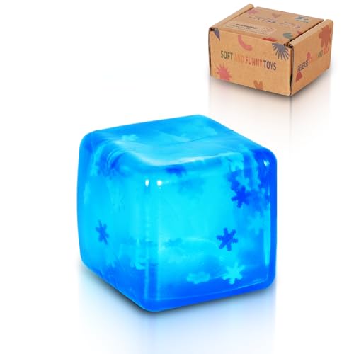Copfeqyr Balle Anti-Stress Ice Cube Flocon 3,5 cm – Cube Squishy Fidget Sensoriel pour Enfants et Adultes, Jouet à Presser, Boîte Cadeau (Blue)