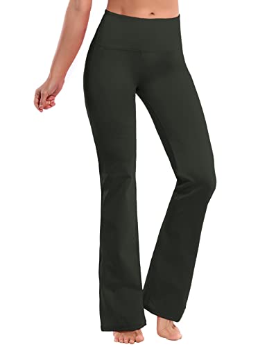 Bubblelime 29"/31"/33"/35"/37" 4 Styles Women's High Waist Bootcut Yoga Pants - Basic Nylon_Olivegray L-29 Inseam #TOP2
