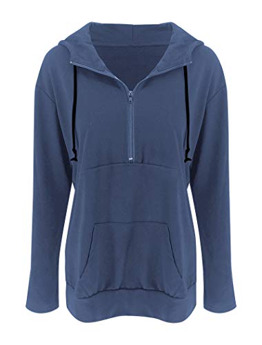 Fallorchid Womens Quarter Zip Pullover Hoodies Casual Long Sleeve Sweatshits With Pocket (Nave Blue, Medium) #TOP3