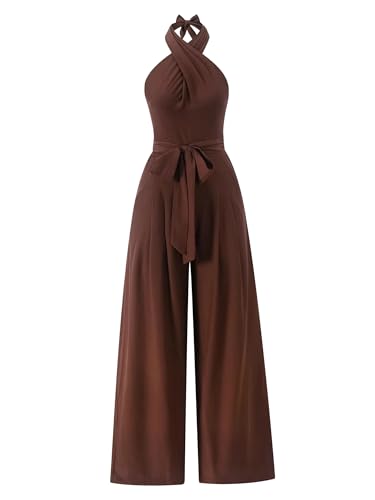 Women's Round Neck Wide Leg One Piece Solid Color Casual