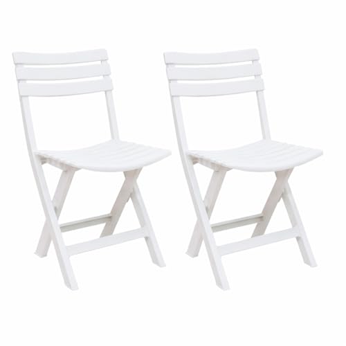 Acomoda Textil Silla Plegable de Exterior Blanca 44x41x78 cm en Resina para Jardin Terraza con Respaldo de Lamas Ligera Resistente Facil de Guardar para Piscina o Comedor Exterior. (Pack 2 Ud)
