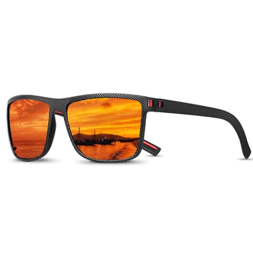 Óculos de sol masculinos polarizados – Óculos de sol com proteção UV para homens, óculos de sol esportivos retangulares leves para dirigir, pescar, Laranja