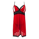 Generisch Dessous Kalender Spitzenunterwäsche und Nachthemd-Set für Damen Dessous Schwarz Mit Spitze (Red-c, M)