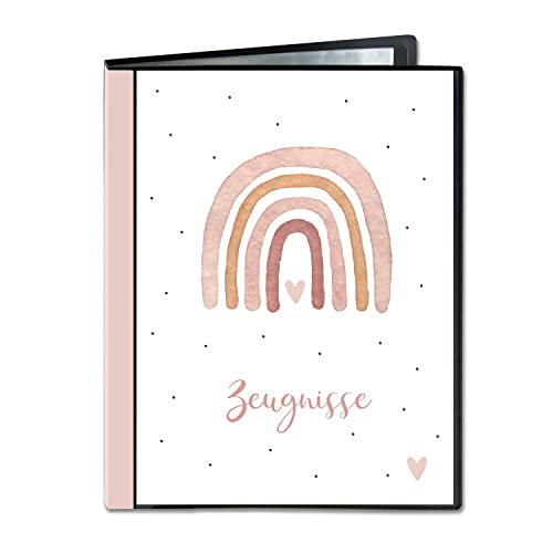 Minilino Zeugnismappe 20 Premium Klarsichthüllen A4 [SCHUTZ UND AUFBEWAHRUNG VON ZEUGNISSEN] Dokumentenmappe für Unterlagen in der Grundschule | Ordner für Zeugnisse (Regenbogen rosa)