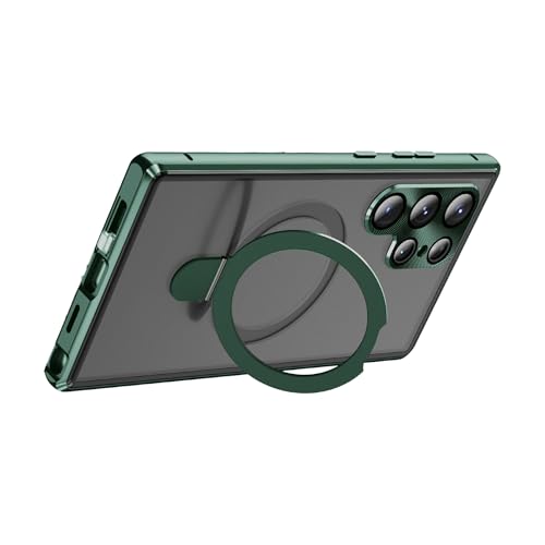 CYBERGARAGE�EFor Galaxy S26+ �P�[�X �A���~�o���p�[ S26+ Ultra �J�o�[ �����K���X �}�O�l�b�g�Œ� �����O�t�� Qi�[�d ���C�����X�[�d�Ή� �N���A(�O���[��)