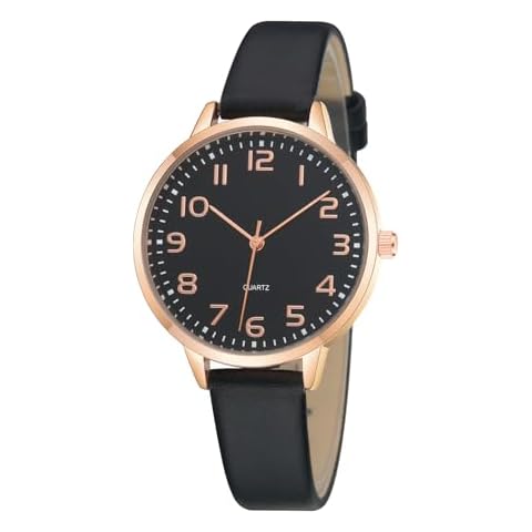 TWOPTION Women's Dainty Analog Leather Dress Watch for Small Wrists, Ladies Waterproof Watches for Women, Reloj para Mujer (Black-23#) Cover