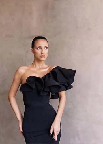 Women's One Shoulder Ruffles Satin Mermaid Prom Dresses Long Ball Gowns Formal Evening Party Gowns4