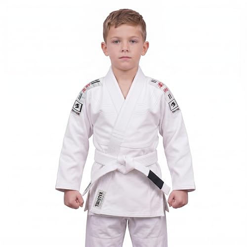 Twister Kids Jiu Jitsu Gi Ultra Light Fabric Youth BJJ Gi with free White Belt Included (White C3)
