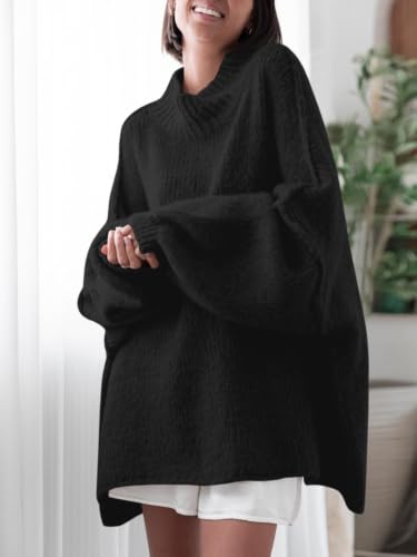 Image of Saodimallsu Womens Oversized Sweaters Mock Neck Batwing Long Sleeve 2026 Fall Trendy Ribbed Knit Casual Tunic Sweater