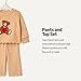 Amazon Essentials Toddler Girls' French Terry Sweatshirt Pant and Top Set, Light Camel Big Bear Heart, 4T