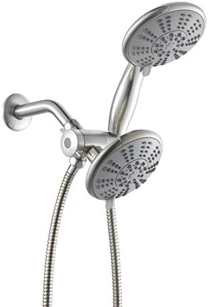 Ana Bath 5-Inch Anti-Clog High Pressure LARGE Dual Shower Head with Handheld Spray - 5 Unique Spray Modes/BRASS CONNECTOR/5 Ft Stainless Steel Hose/Spot Resist Brushed Nickel