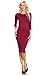 ICONOFLASH Women's Burgundy Dresses 3/4 Sleeves Crew Neck Bodycon Midi Dress Size Medium