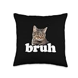 Bruh Bro Kids Mens Womens Brown Tabby Cat Lover Throw Pillow
