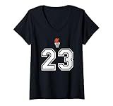 donna 23 numero pallacanestro stile vintage bianco maglietta con collo a v