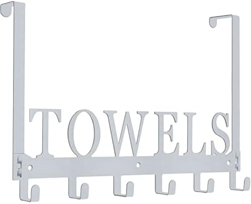 Over The Door Hooks, Towel Rack for Bathroom, Door Mount Towel Hooks Bath Towel Hanger for Bedroom Kitchen Pool Beach Towels Bathrobe Wall Mount Towel Holder for Bathrooms (6 Hooks, Silver Grey)